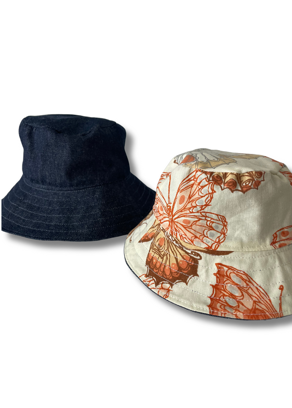 Denim/ Butterfly Reversible Bucket Hat