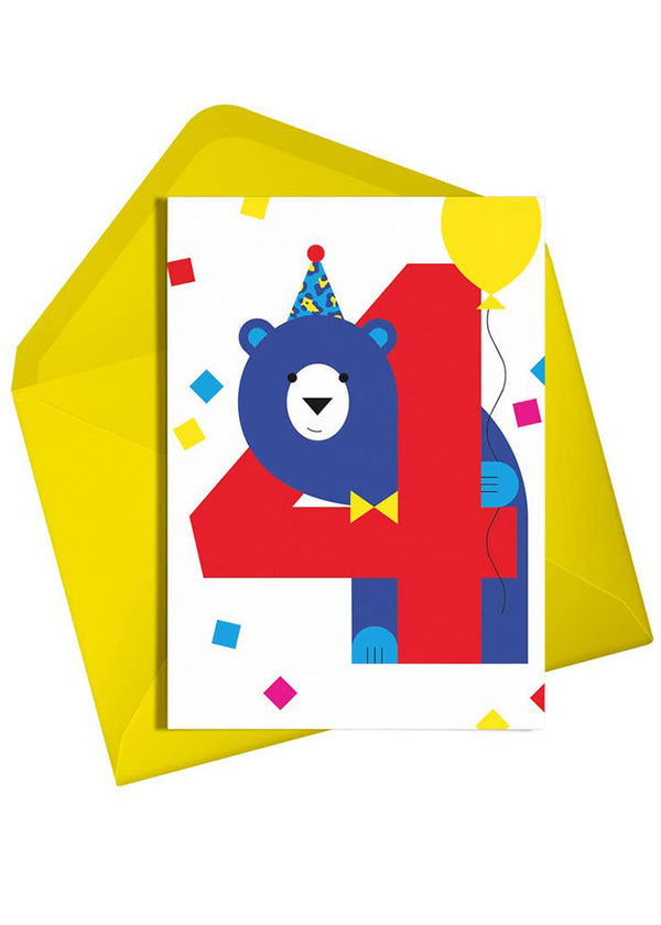 Happy 4th Birthday Card | Cute Bear Greetings Card | Four