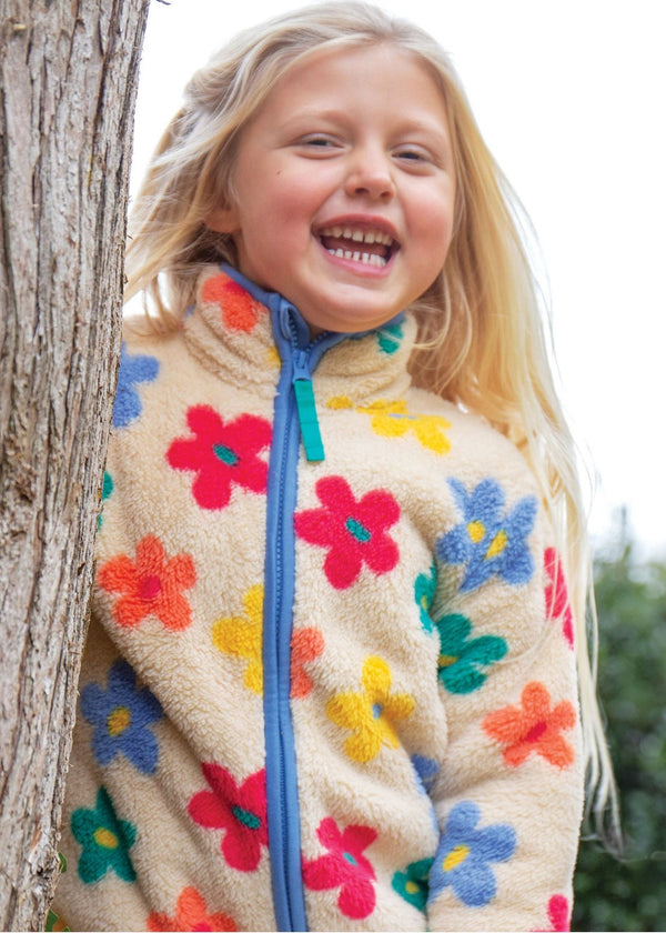 Zipped Ted Fleece Jacket: FLOWER POP