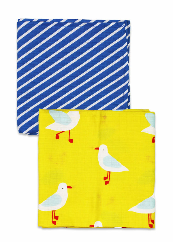 Organic Yellow Seagull Print Muslin 2-Pack