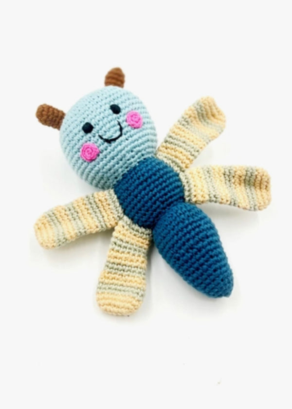 Crochet Toy Handmade Fairtrade Dragonfly Rattle - Petrol