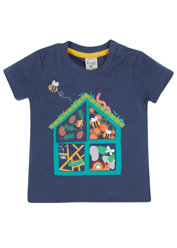 Interactive Applique T-shirt: Navy Blue/Bug Hotel