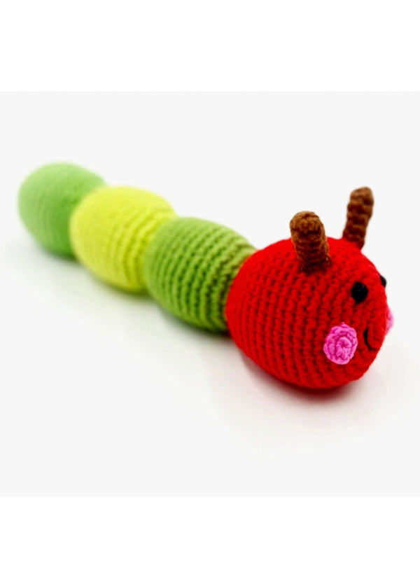 Crochet Toy Handmade Fair trade Caterpillar Rattle-Green