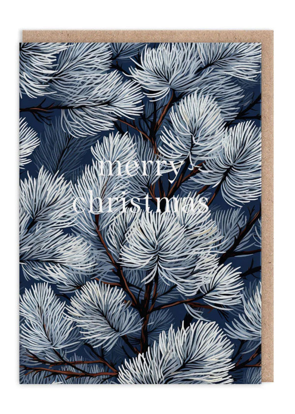 Christmas Tree Botanical Blue Hues Greeting Card