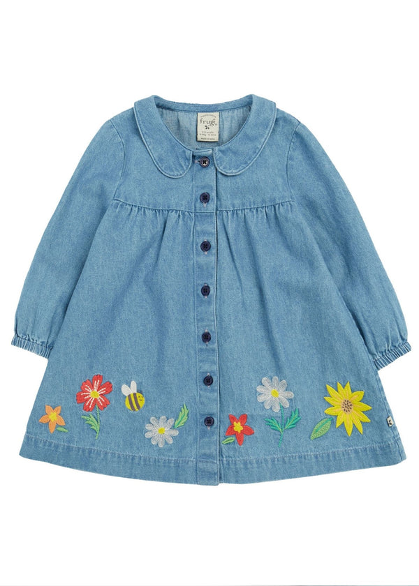 Emma Denim Dress: Denim/Flowers