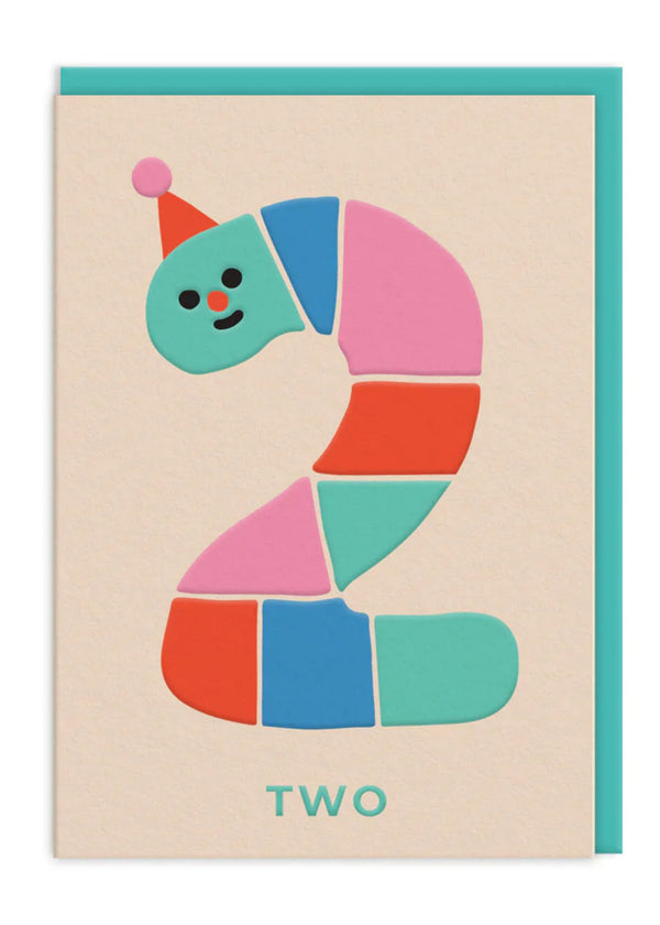 Age 2 Rainbow Worm Birthday Card