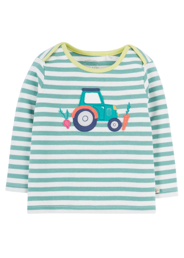 Bobby Applique Top: Moss Stripe/Tractor