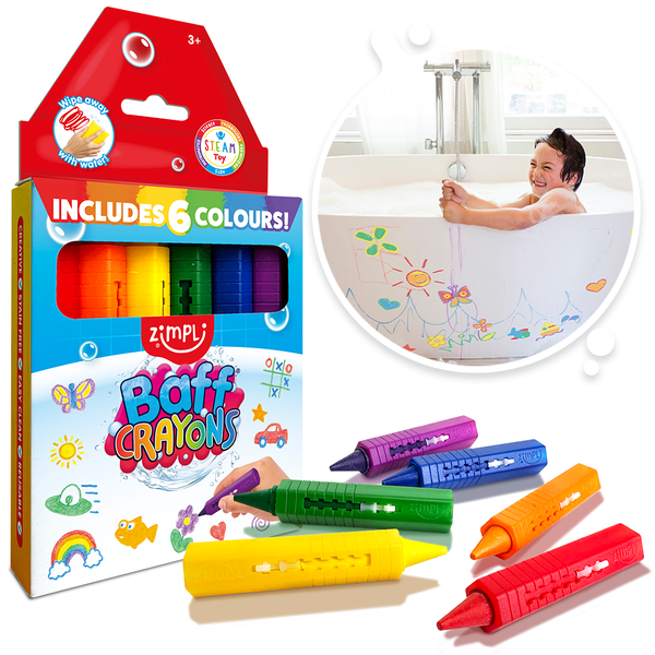 Zimpli Baff Crayons 6 Pack Colourful Arts & Crafts Bath Toy