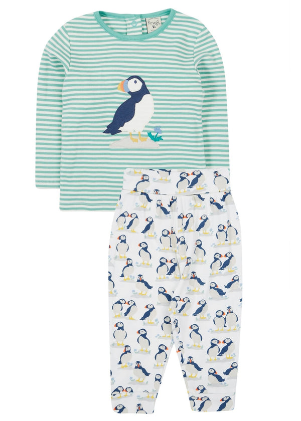 Frankie Outfit: PUFFIN PALS/MOSS STRIPE