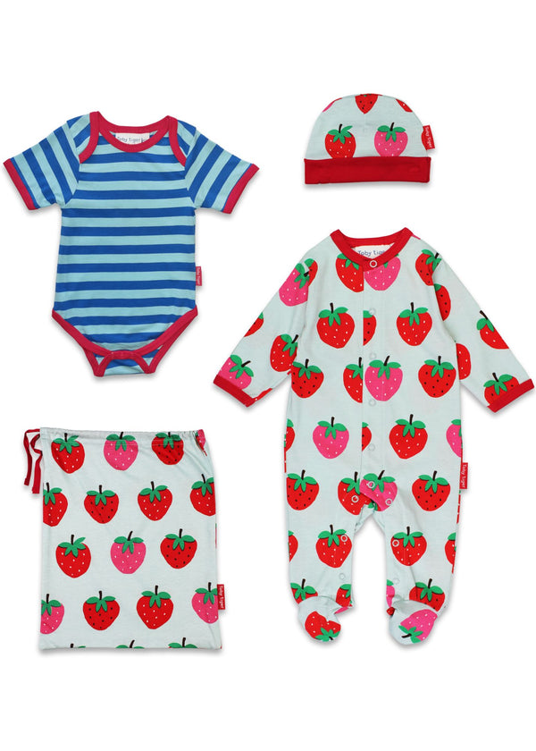 Organic Strawberry Print Baby Gift Set