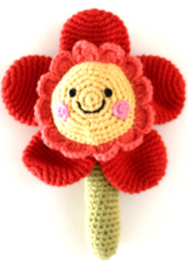 Baby Toy Flower Rattle with Stem Red