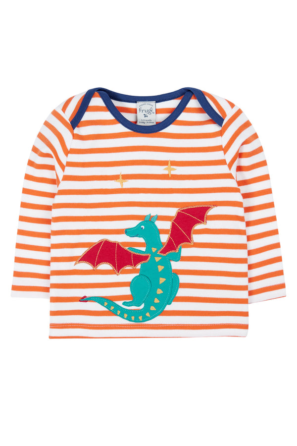 Bobby Applique Top: Salamander Stripe/ Dragon