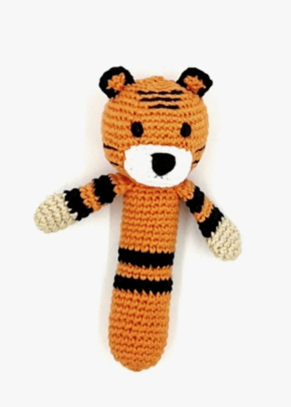Crochet Toy Handmade Fair trade Stick Rattle Tiger