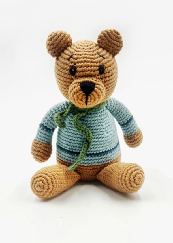 Crochet Toy Handmade Teddy Bear Rattle Duck Egg Blue