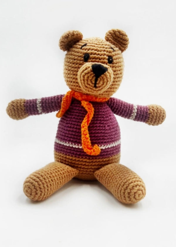 Crochet Toy Handmade Fair trade Teddy Bear Rattle Soft Purple