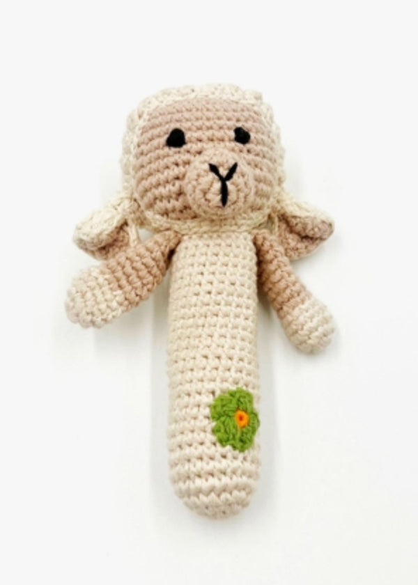 Crochet Toy Handmade Fair trade Stick Rattle Lamb