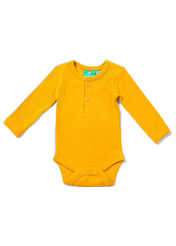 Gold Ribbed Long Sleeve Organic Baby Bodysuit