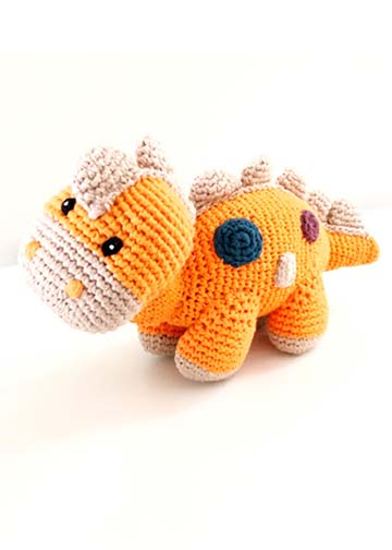 Organic Dinosaur Rattle - Steggi Soft Orange