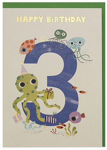 Wonderful age 3 'Happy Birthday' under-the-sea card