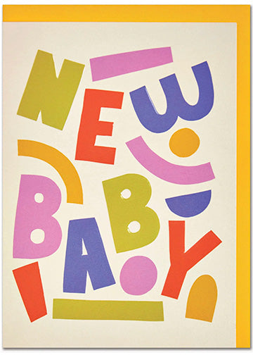 'New Baby' colourful and bold card
